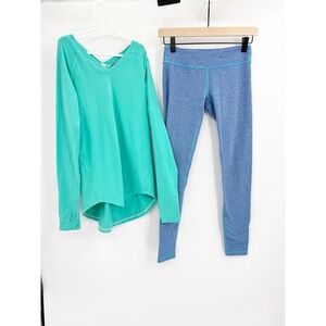 Ivivva Girls Size 12 Teal Long Sleeve Top Herringbone Leggings Bundle Lululemon